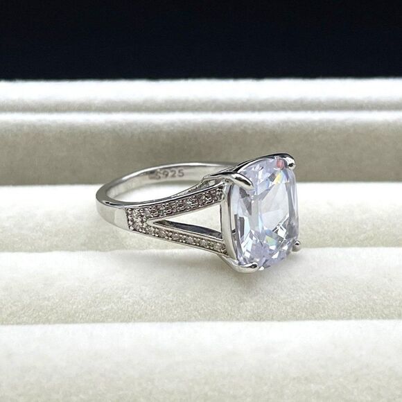 .925 Sterling Silver with White Diamond Cubic Zirconia Radiant Cut Ring Size 6 - Picture 5 of 9
